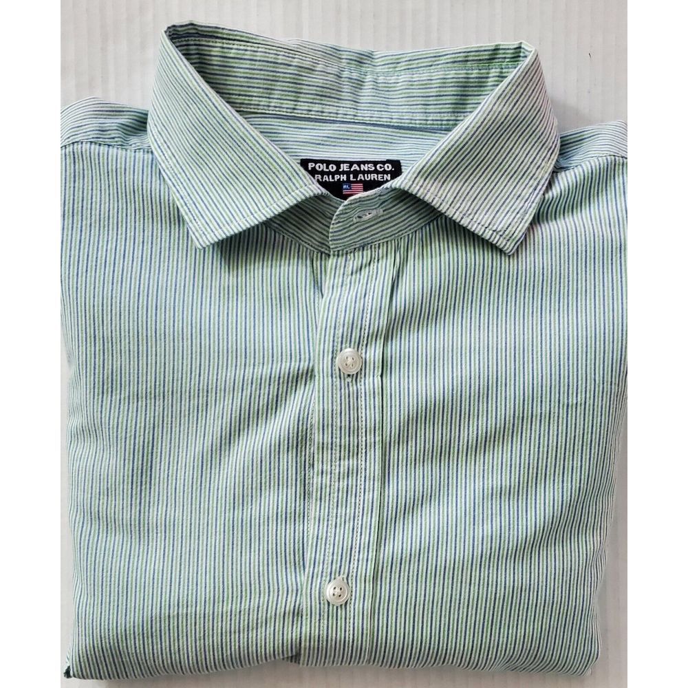 Polo Jeans Co.  Ralph Lauren Men's‎ Long Sleeve Green Blue Vintage Shirt Size XL